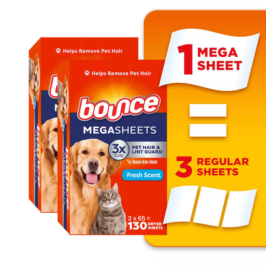 Bounce Fresh Scent Pet Hair and Lint Guard Mega Fabric Softener Dryer Sheets