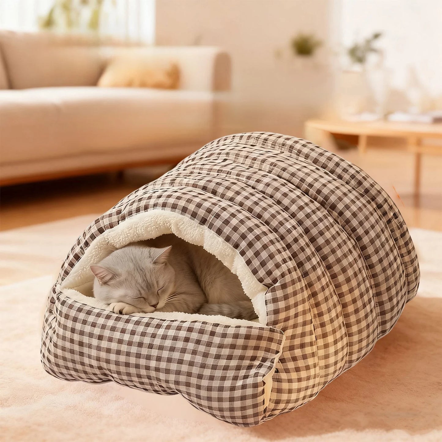 Winter Warm Closed Pet Bed - Removable & Washable Fluffy Padded Nest for Dogs & Cats - Thickened Fleece Pet Mat with Enclosed Design for Cold Weather Comfort, 11.81*11.81*7.87In, Gray