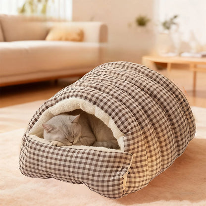 Winter Warm Closed Pet Bed - Removable & Washable Fluffy Padded Nest for Dogs & Cats - Thickened Fleece Pet Mat with Enclosed Design for Cold Weather Comfort, 11.81*11.81*7.87In, Gray