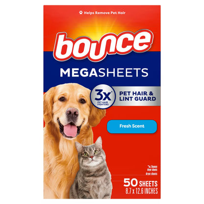 Bounce Fresh Scent Pet Hair and Lint Guard Mega Fabric Softener Dryer Sheets