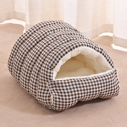 Winter Warm Closed Pet Bed - Removable & Washable Fluffy Padded Nest for Dogs & Cats - Thickened Fleece Pet Mat with Enclosed Design for Cold Weather Comfort, 11.81*11.81*7.87In, Gray