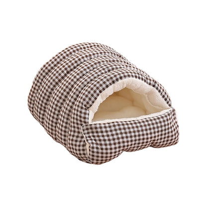Winter Warm Closed Pet Bed - Removable & Washable Fluffy Padded Nest for Dogs & Cats - Thickened Fleece Pet Mat with Enclosed Design for Cold Weather Comfort, 11.81*11.81*7.87In, Gray